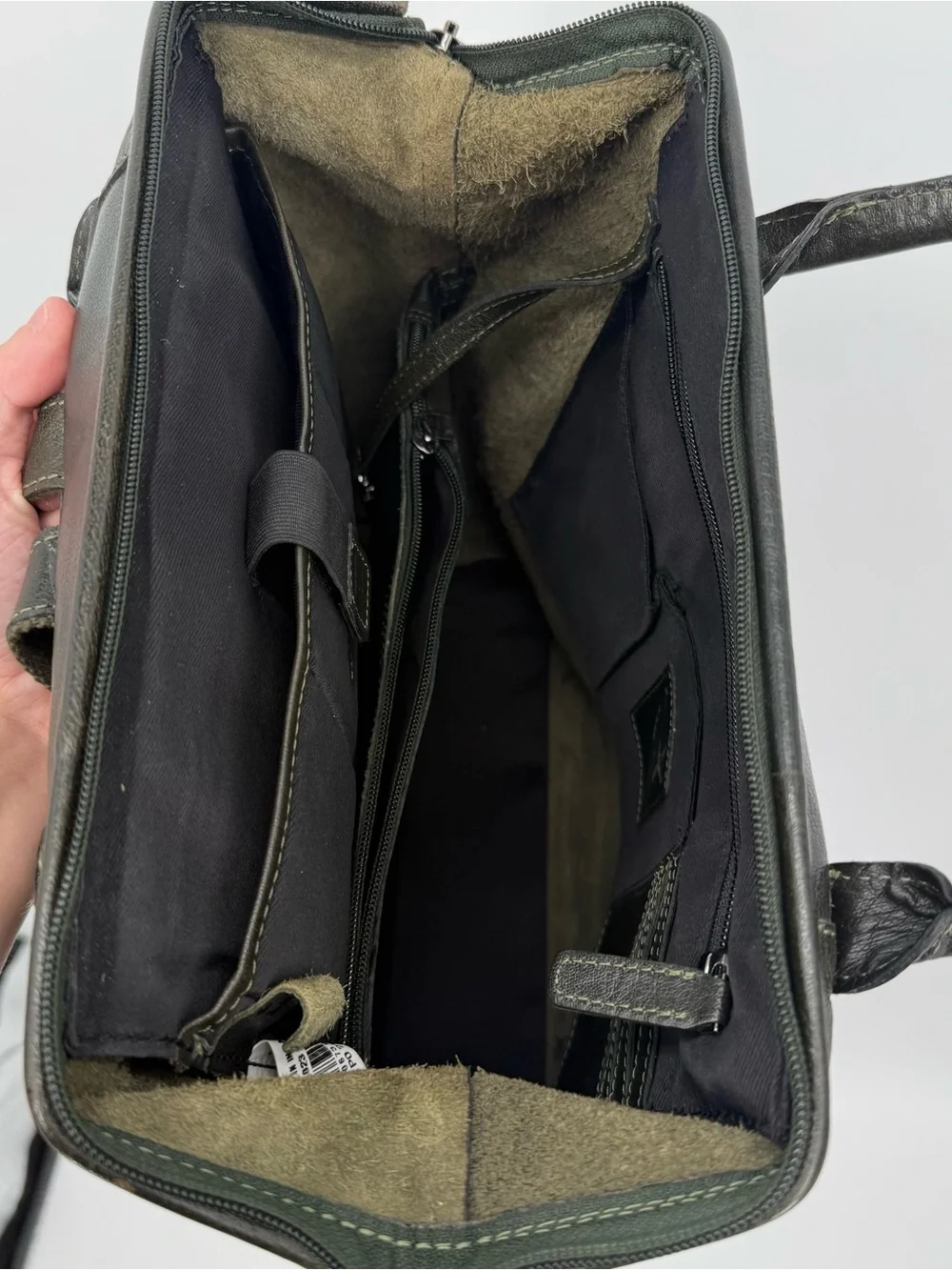 Genicci Olive Leather Structured Backpack Tote Travel Bag Unisex Business India